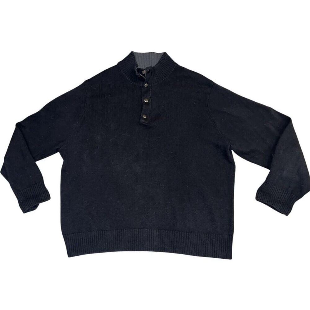 Dockers Men's Sweater Black 2XL Snap Zip Closure‎ XXL Collared Cotton MINT COND